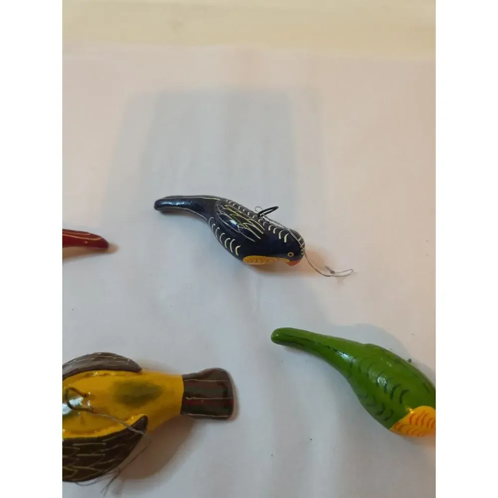 10 Assorted Hand Painted Bird Christmas Ornaments Colorful Miniature Parrot